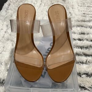 SCHUTZ Brown Heels with Clear Straps